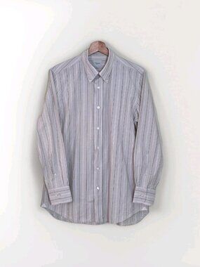 Velasca Shirt Men 40 15 3/4 Beige Striped Cotton LS Italy Made Quiet Luxury Edgy